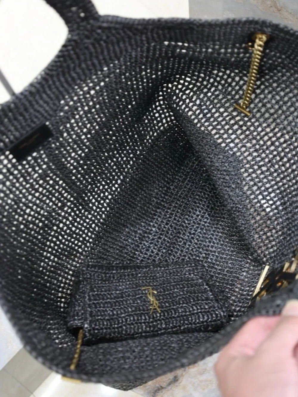YSL Black Raffia Tote Bag | Detachable Pouch